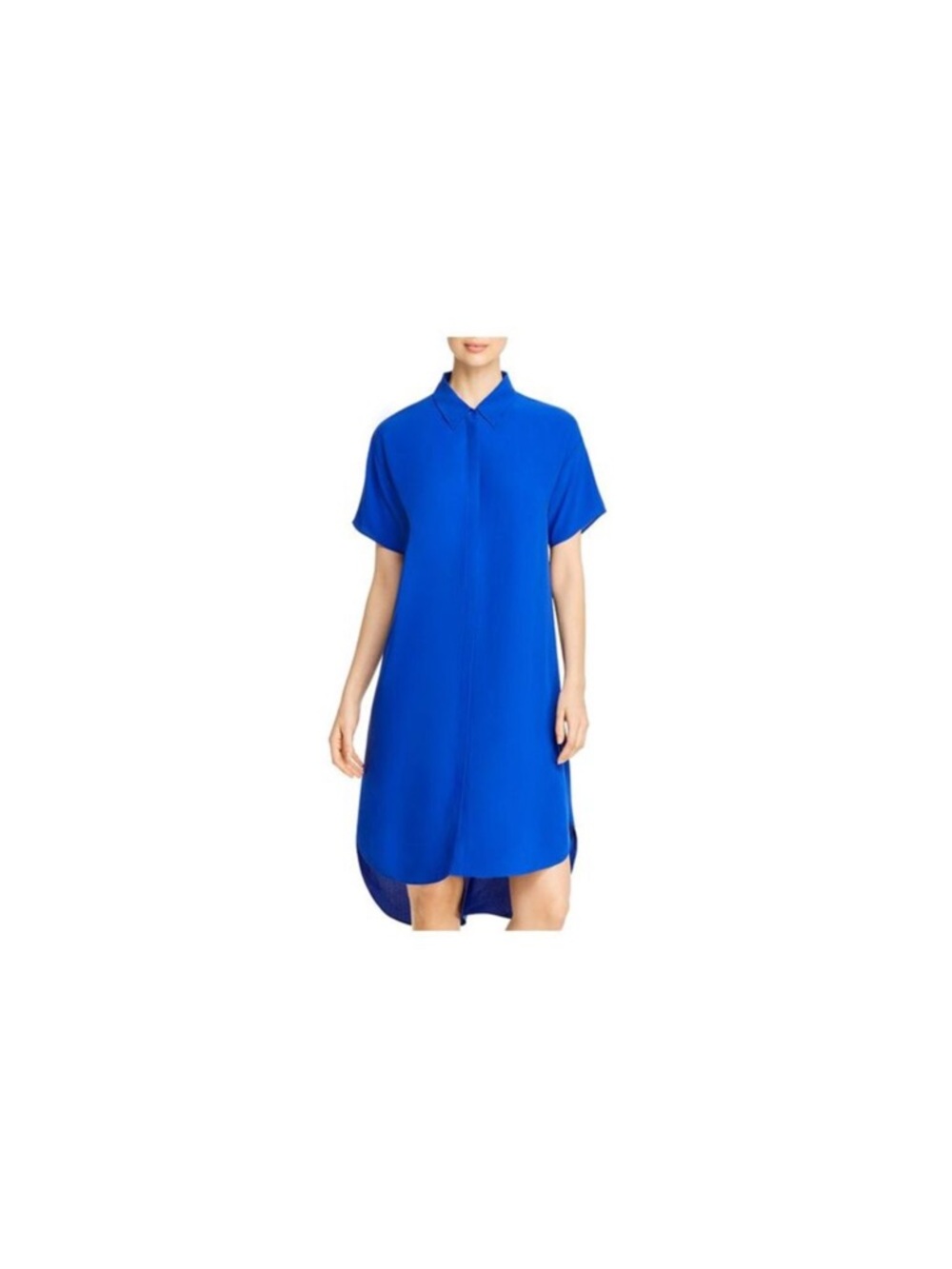 Eileen Fisher Silk Georgette Shirt Dress Blue Short Sleeve Button Down
